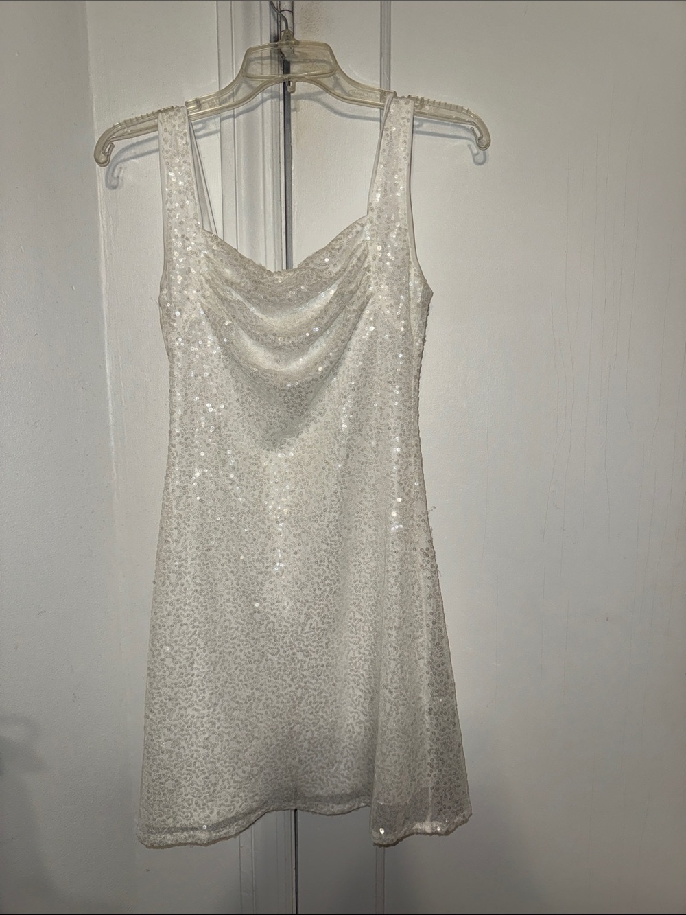 Cider White Sequin Cowl Mini Dress